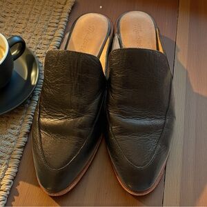 Madewell Black Leather Slip-On Mules Loafer Slides Women’s 7.5 Minimalist
